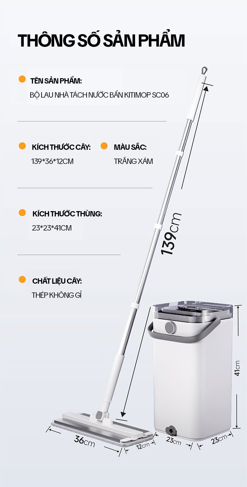 Cây Lau Nhà Tách Nước Bẩn KITIMOP SUPER CLEAN SC06 26 9 13