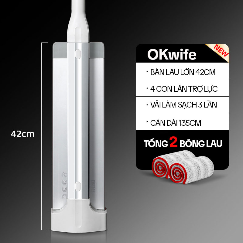 Cây Lau Nhà Tự Vắt OKwife HD-7020 – Vắt Khô 95%, Xoay 360°, Lau Nhanh Gấp 2 Lần, Không Cần Thùng 16 choi lau nha thong minh