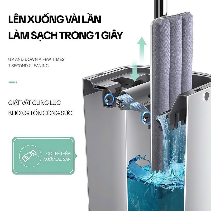Bộ lau nhà Kitimop có thực sự thông minh như bạn nghĩ không? Cấu tạo, cách lắp đặt và cách sử dụng chi tiết 4 Cơ chế giặt và vắt giẻ của bộ lau thùng đứng 2 ngăn