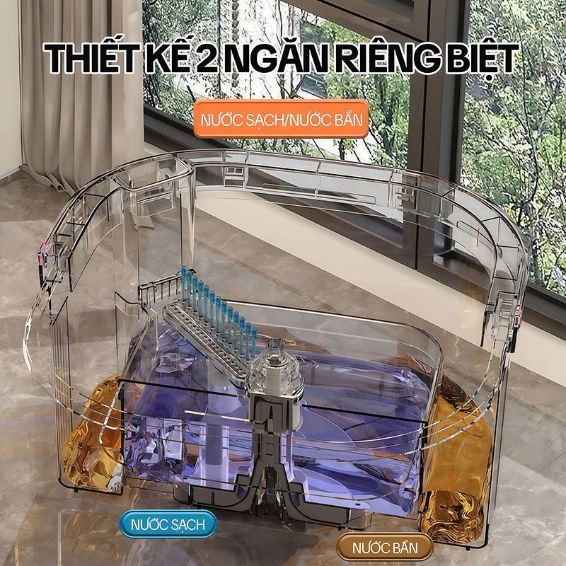 Thiết kế 2 ngăn nước sạch và nước bẩn 
