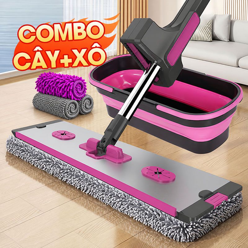 combo cây lau nhà tự vắt và xô gấp gọn